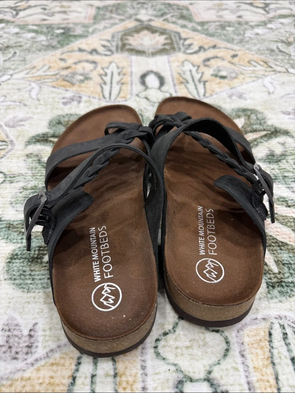 White Mountain Black Braided and Cross-Strap Slide Sandals